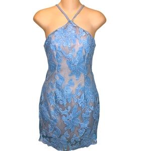 Love Triangle Baby Blue Sequined Halter Dainty Cocktail Dress Sz Small